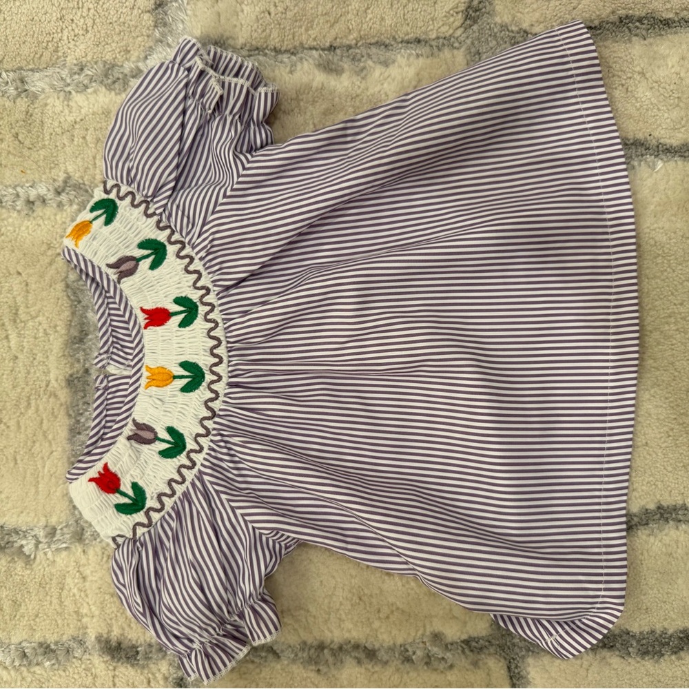 Seersucker Baby Dress with Embroidered Floral Design